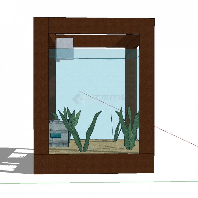 带水草的木质外框简易鱼缸su模型-图二