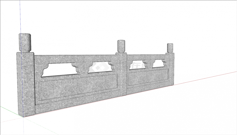 中式顶头圆柱石栏杆su模型-图二