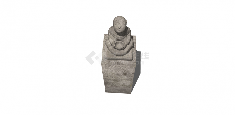 中式人形石雕栓马柱su模型-图二