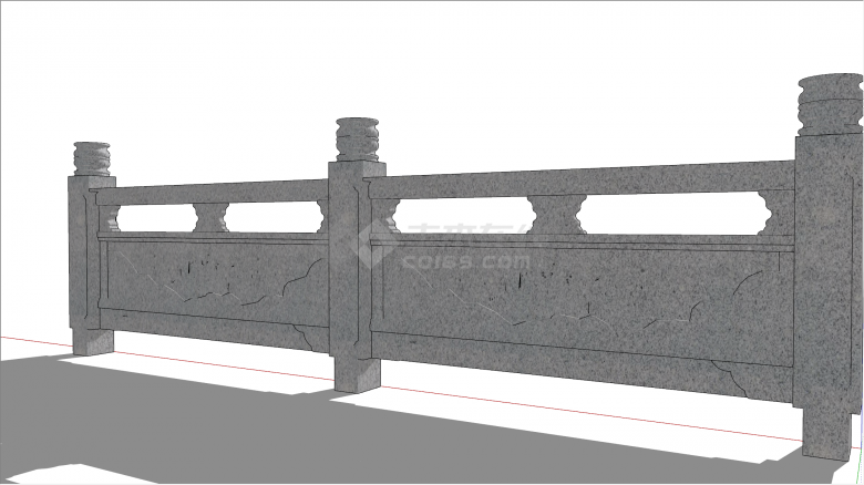 对称带浮雕的中式仿古石栏杆 su模型-图二