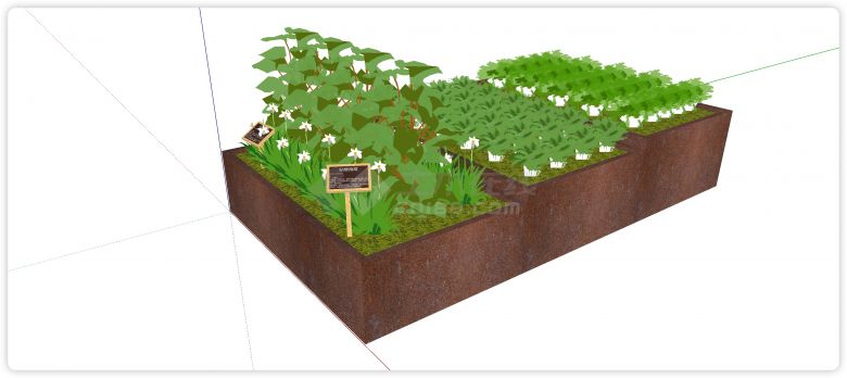  红色水磨石种植区海棠花菜园su模型-图二