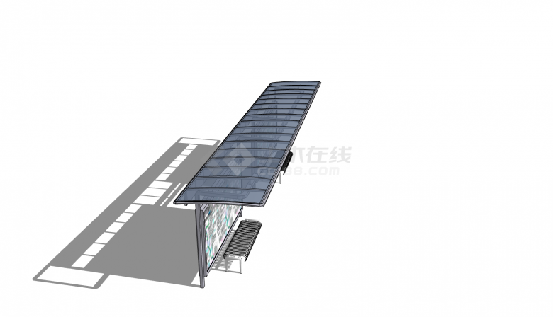 新中式双座公交车站su模型-图一