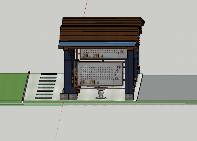 带石桌的校园文化长廊su模型-图二