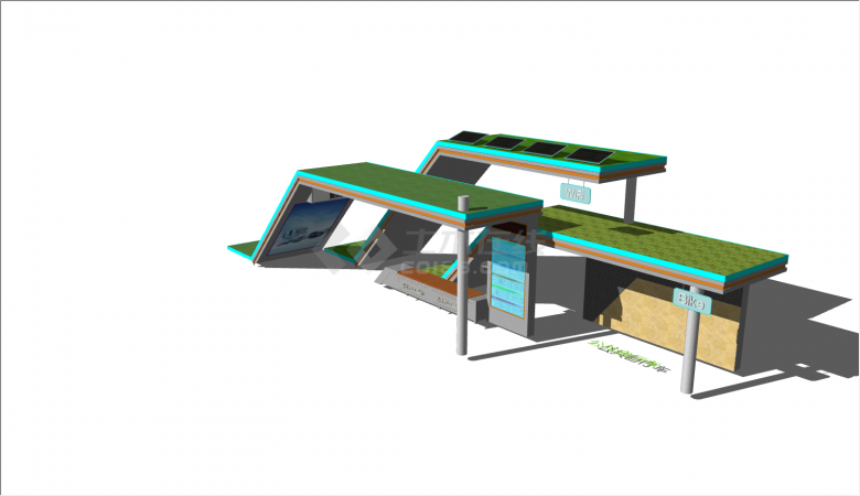 多功能可连WIFI现代公交车站台的SU模型-图二