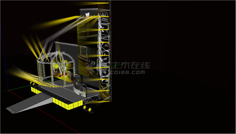 现代小型黑幕屏舞台su模型-图一