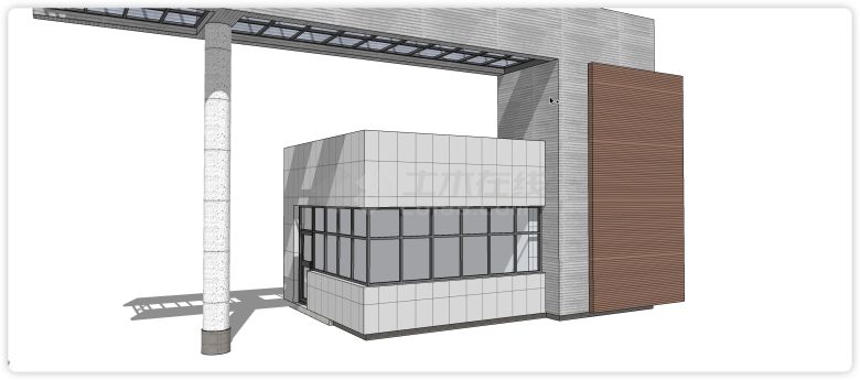 横纹咖色墙灰色墙厂区学校大门入口su模型-图二