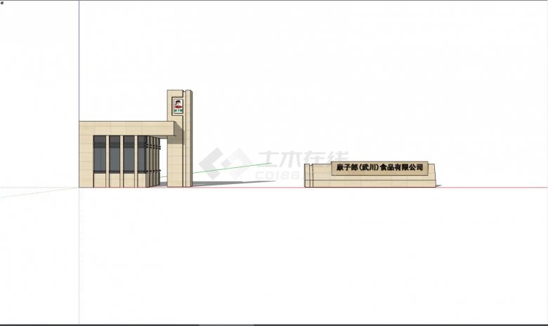 浅黄色建筑简约的厂区学校大门入口 su模型-图二