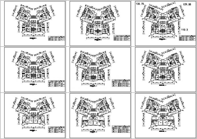河南某小区高层户型住宅建筑设计施工cad图纸，共九张_图1