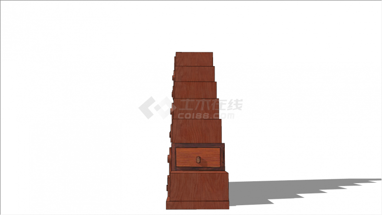 红色木制梯形装饰柜su模型-图二