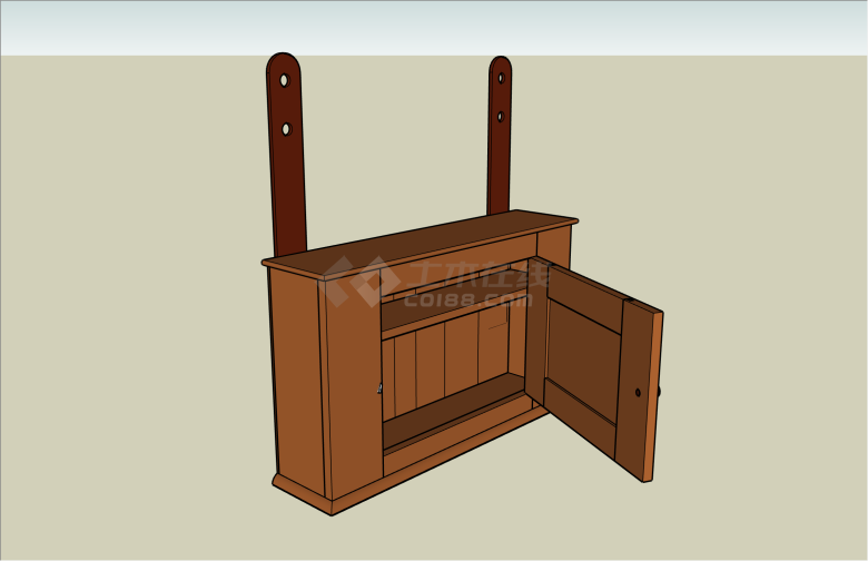 上墙木色现代矮鞋柜su模型-图二