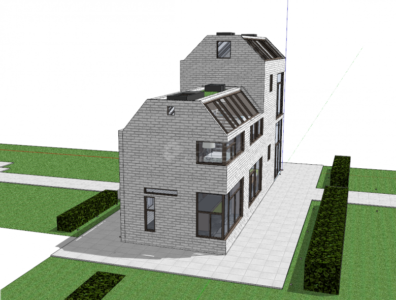 两层带绿色庭院和顶楼阳光房的现代民宿su模型-图一