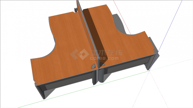 两张木色办公桌椅su模型-图二