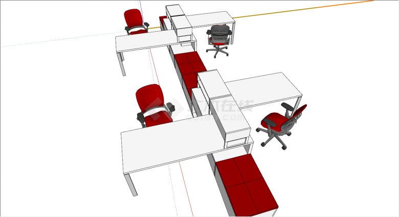 成套联排办公桌椅su模型-图二