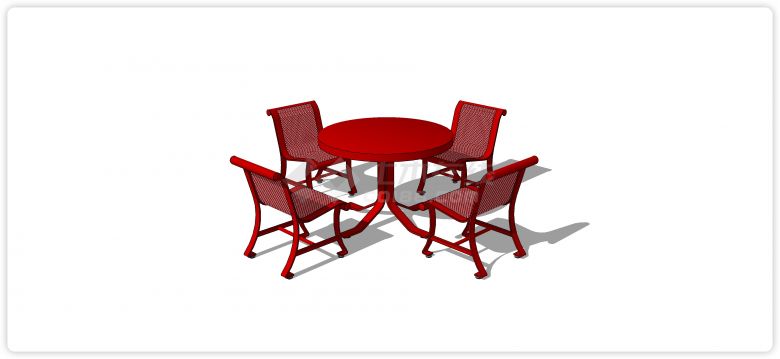 红色圆形铁制餐桌餐凳su模型-图一