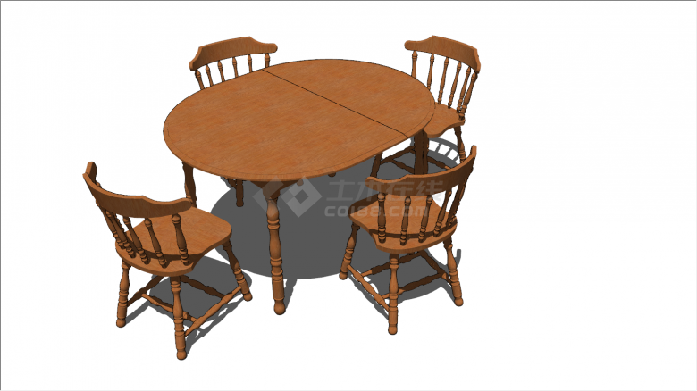 四人椭圆形木头餐桌su模型-图一