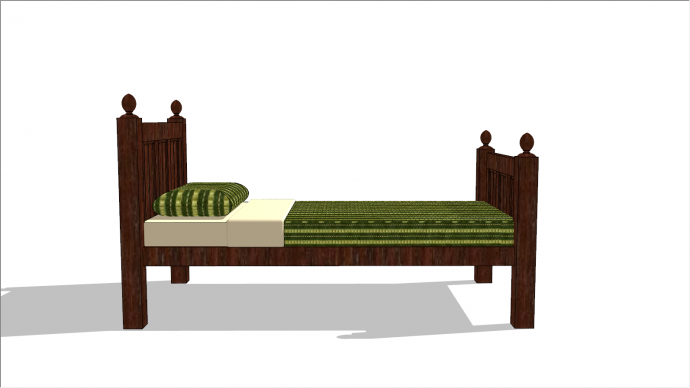 木制儿童床绿色被子枕头su模型_图1