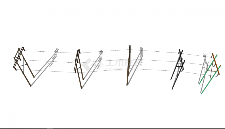 简易梯形式电线杆组合su模型-图二