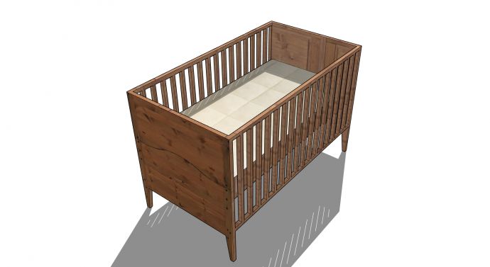 木质栏栅海绵床垫婴儿儿童床su模型_图1