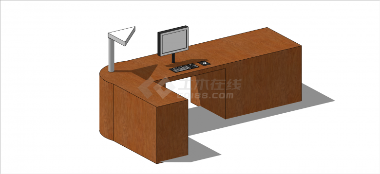 复古木式棕色电脑桌su模型-图二