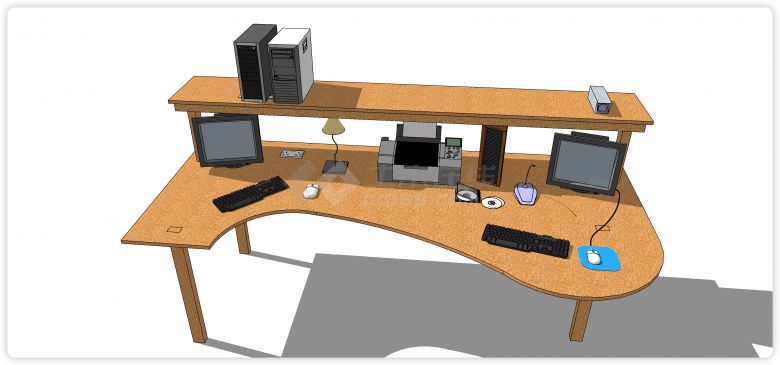 腰形带储物层办公桌电脑桌su模型-图一