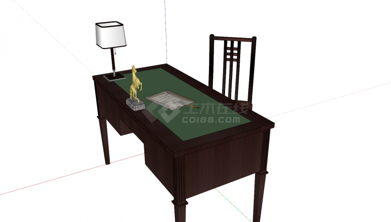 书桌木制桌椅绿色桌面su模型-图二