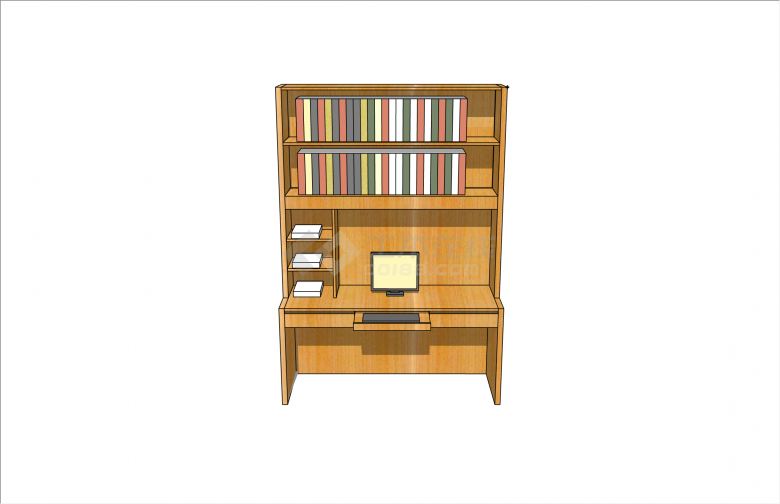 简约木制带书架现代书桌su模型-图一