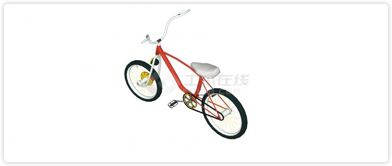 红色白色车架儿童自行车su模型-图二