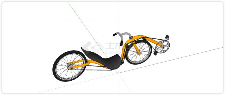 橙黄色车架躺卧自行车su模型-图二