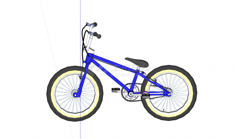 蓝色车架矮座凳自行车su模型-图二
