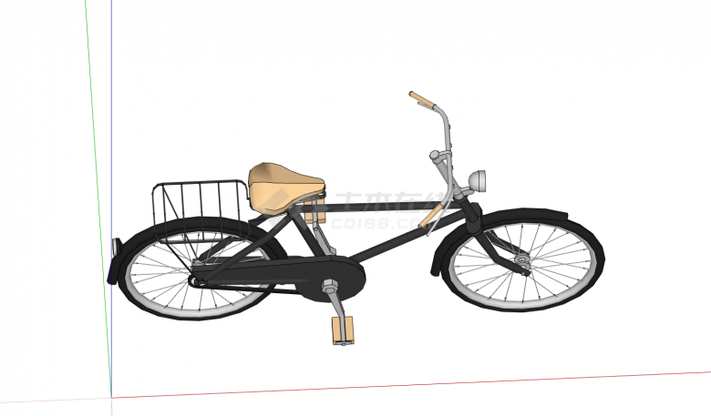 土黄色坐垫黑色车架老式自行车su模型-图二