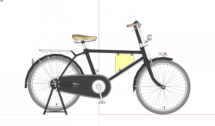 黑色老式载重自行车su模型_图1