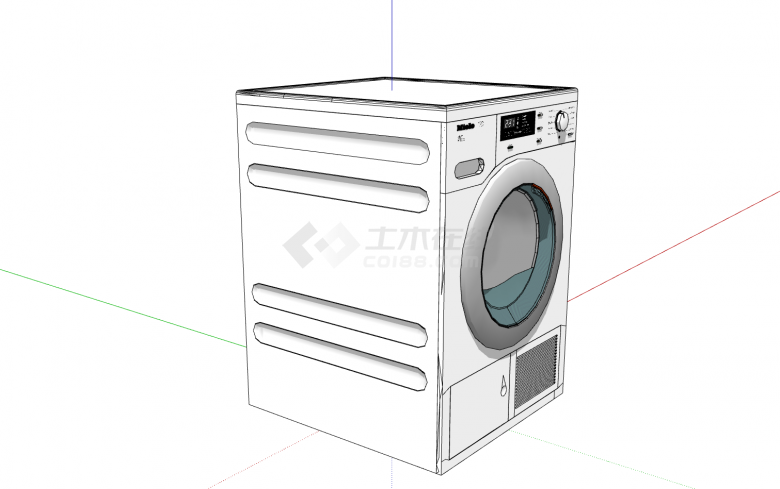 白色简约造型全自动洗烘一体洗衣机su模型-图一