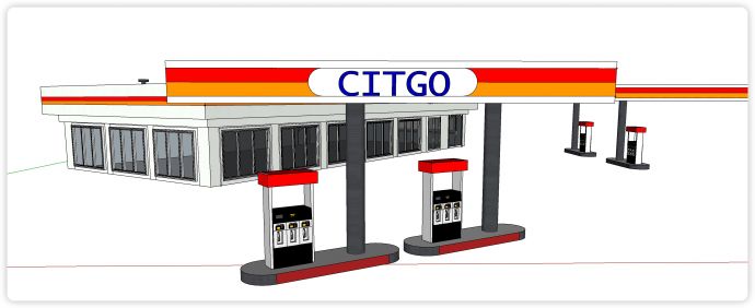 CITGO红黄配色主题加油（气）站su模型_图1