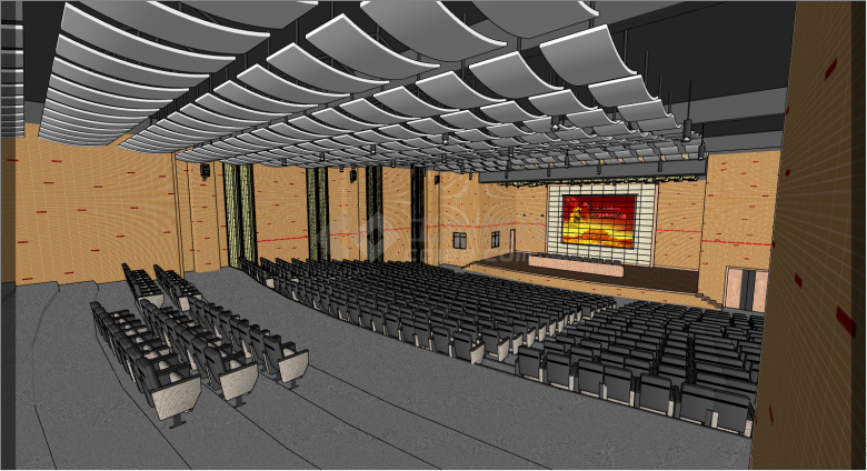 灰色的座椅带大屏幕的音乐厅会议报告厅su模型-图二