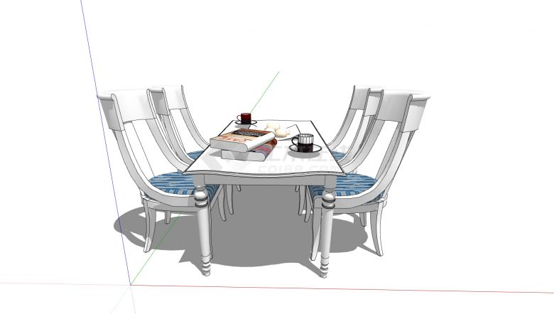 条纹坐垫高靠背椅四座餐桌su模型-图二