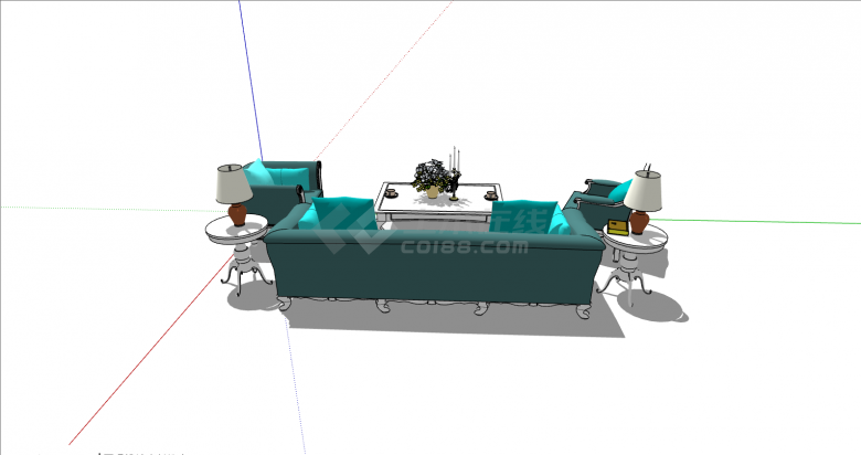 绿色的带白色的茶几的沙发su模型-图二