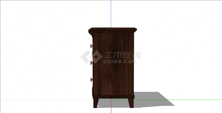 棕色的木制的带一个把手的装饰柜su模型-图二