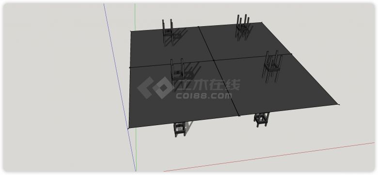 四方钢管结构四点支撑张拉膜su模型-图二