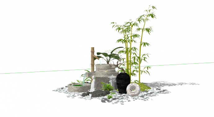 新中式庭院鹅卵石景观小品su模型_图1