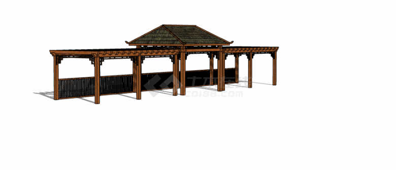 砖块屋顶木制新中式廊架SU-图二