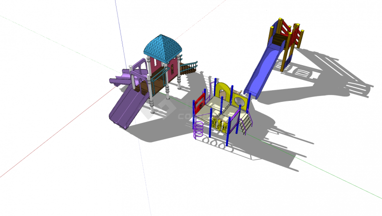 游乐设施彩色滑梯组合su模型-图二