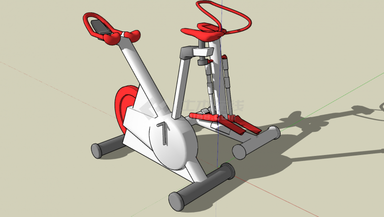 健身器械自行车组合su模型-图一