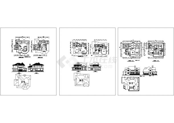 三套二层别墅方案设计cad图，共十二张-图一