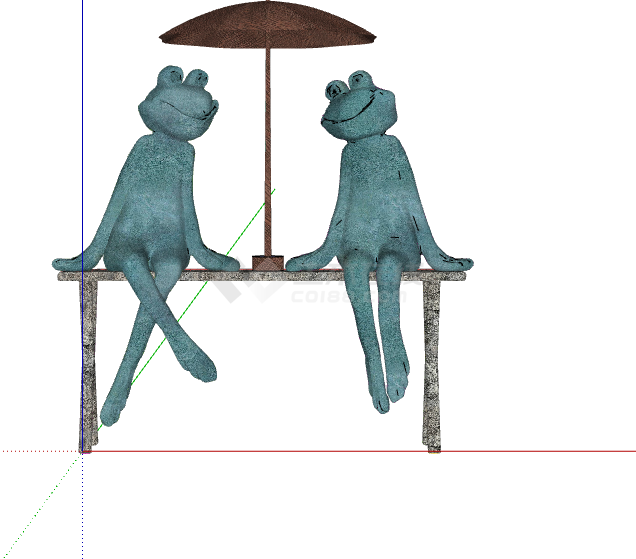 青色青蛙现代抽象人物人像雕塑 su模型-图一