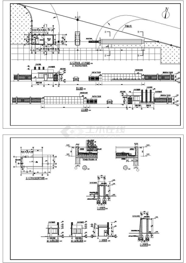 主入口传达室大门建筑施工CAD图纸-图一