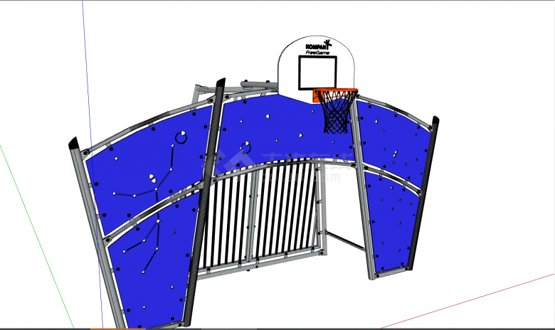 一款蓝色的室外篮球框户外运动场 su模型-图二