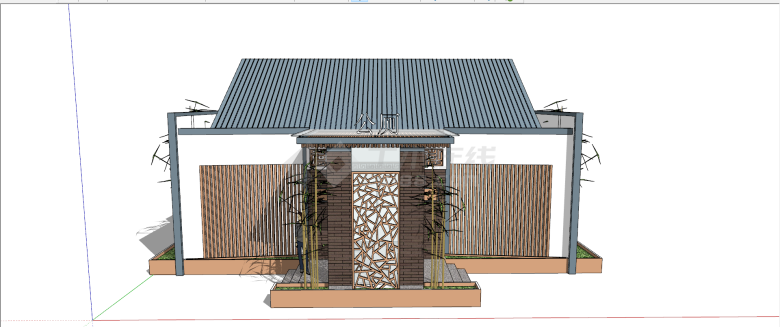 古典单层园林公共卫生间su模型-图一