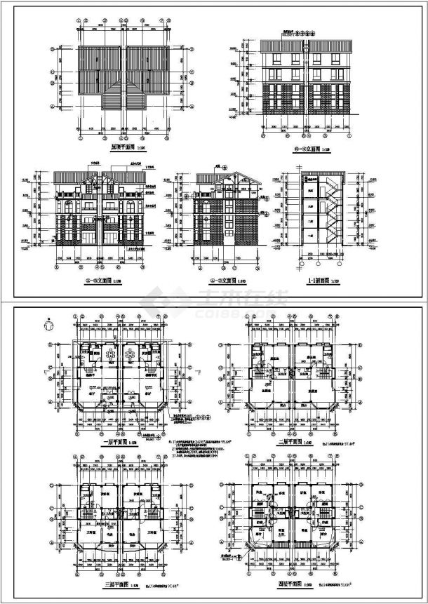 某四层别墅建筑施工CAD图纸设计-图一