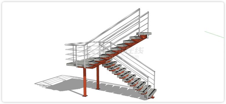 橙色结构灰色踏板楼梯su模型-图一