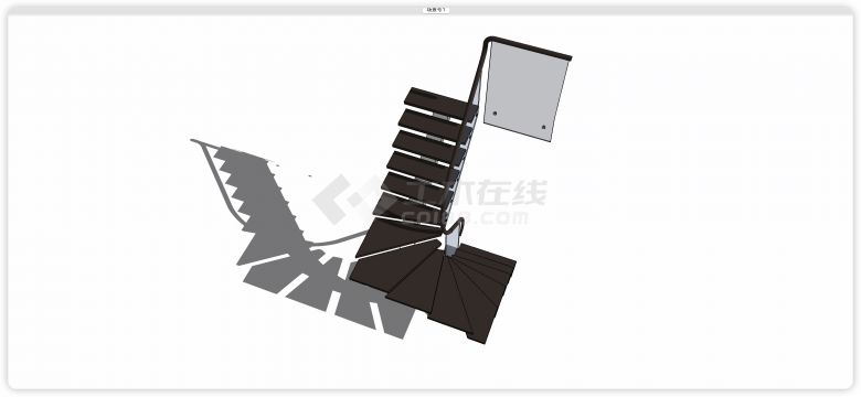 玻璃扶手黑色踏板楼梯su模型-图二